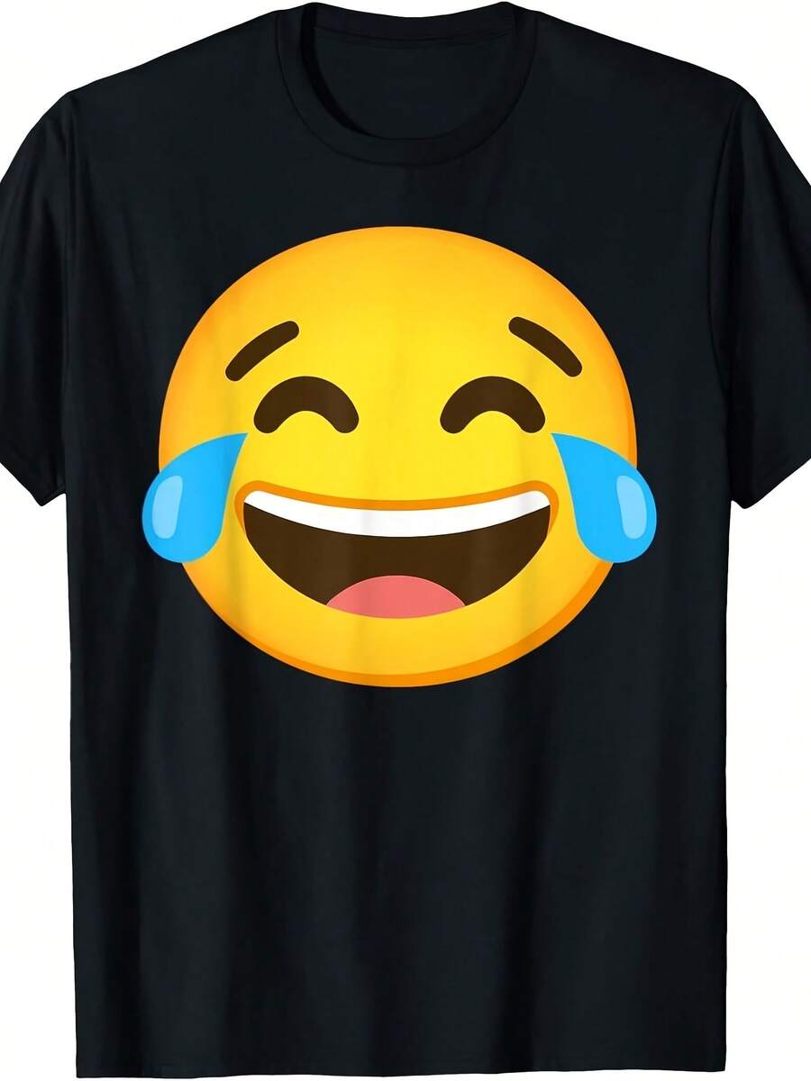 Emoticon Laughing Tears Face With Tears Of Joy Gift T-Shirt - 黑色 - 查看 1