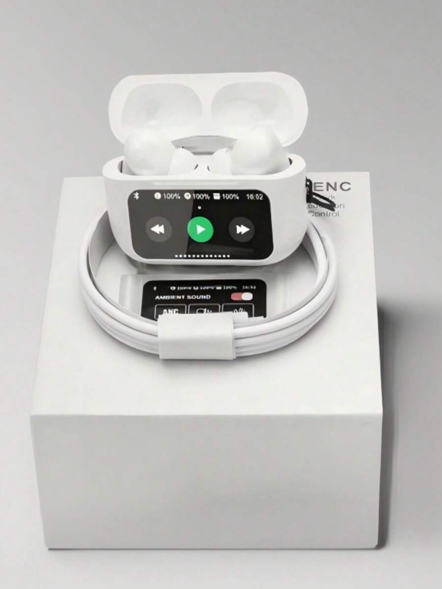 A9 Pro Auriculares Bluetooth, audífono inalámbrico inteligente con pantalla táctil, reducción de ruido activa dual ANC+ENC, compatible con iOS/Android