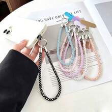 1PC Square Rhinestone Hand Strap, Handmade Rhinestone Phone Chain Lanyard, Exquisite Rhinestone Soft Silicone Wrist Strap, Anti-Theft Travel Rope Chain, Luxury High-End Short Hand Strap, Sparkling Rhinestone With Spacer, Fashionable Key Bracelet Hanging Chain Wristband Phone Lanyard, Free Clip - Multicolor - View 3