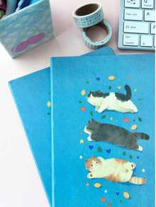 A5 Cute 3 Kittens Illustration Notebook, Thick Blank Inner Pages, Healing Cat Cover, Student Note-Taking Planner, Back To School Stationery Gift - A5 - View 3