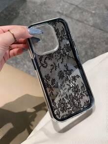 1pc Lace Pattern, Color Block 2-In-1 Black Shockproof Phone Case, TPU Material, Suitable As Holiday Gift, Compatible With Apple 11 12 13 14 15 16pro/Promax/14 15 16plus/17, Unisex - Multicolor - View 2