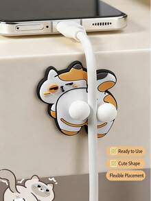 2pcs Data Cable Organizer Cute Egg Cat Cable Management Clip, Creative No-Drill Cable Holder For Office Desk, Computer Desk, Multi-Function Office Cable Organizer, Suitable As Gift - Multicolor - View 3