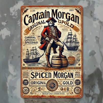1pc Morgan's Spiced Rum Vintage Nautical Pirate Metal Sign - Thickened Iron Vintage Wall Decor, Ideal Gift For Home, Wine Cellar, And History Enthusiasts