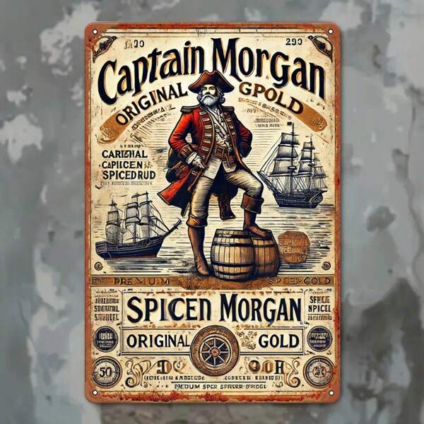 1pc Morgan's Spiced Rum Vintage Nautical Pirate Metal Sign - Thickened Iron Vintage Wall Decor, Ideal Gift For Home, Wine Cellar, And History Enthusiasts