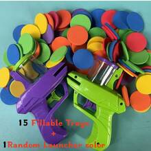 互動式貓玩具發射器套組附泡沫圓盤－手動發射器，適合寵物玩耍與運動，耐用塑料，無需電池－彩色圓盤，適合派對遊戲與趣味活動 - 彩色 - 查看 25