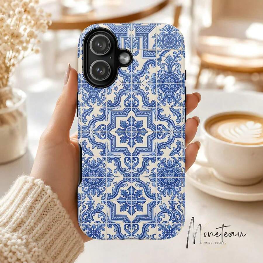 Azulejo Tile Phone Case | White Portuguese Azulejo Tile Pattern Effect Cover Design | Pixel - 白色 - 查看 1