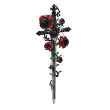 Balok Bangunan Pedang Duri Mawar Gotik Gaya Gelap Bunga Merah Sulur Pedang Panjang Model Bata dengan Rantai Kerangka Mini Perakitan DIY Ornamen Meja Hadiah Romantis Halloween - MultiWarna - View 7
