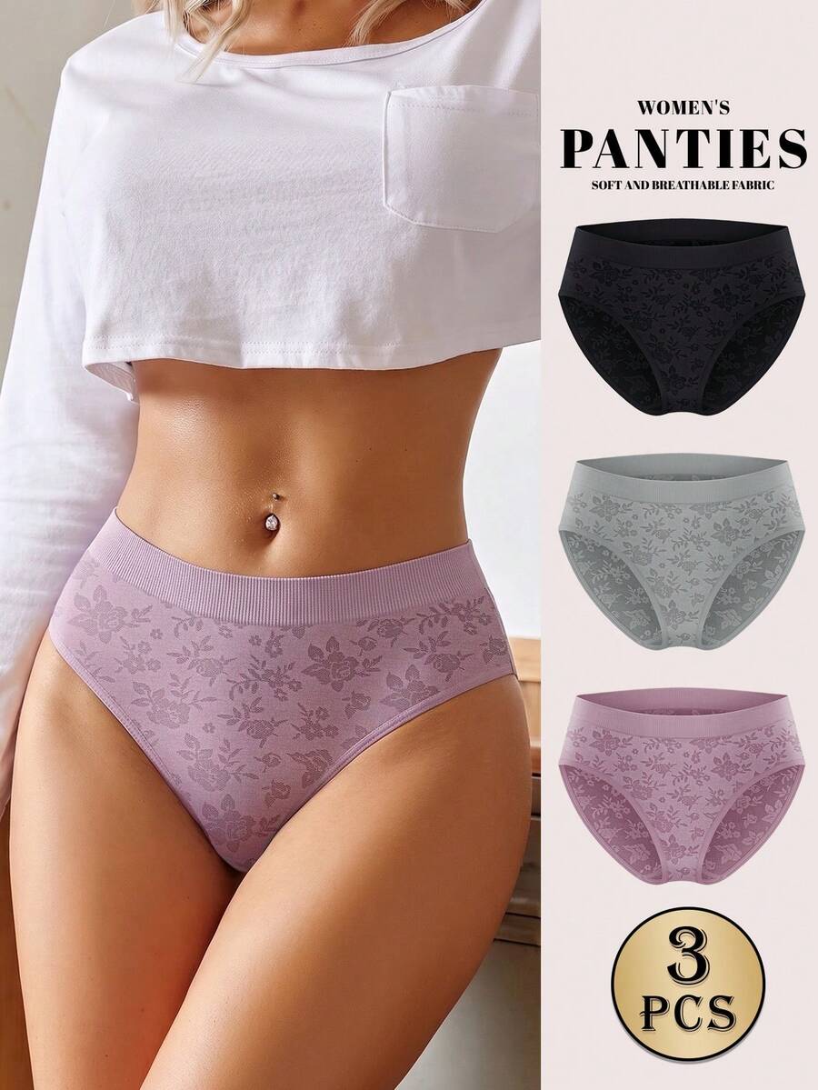 MIOTAN 3pcs/Pack Women's Low Waist Seamless Comfortable Breathable Printed Sexy Panties