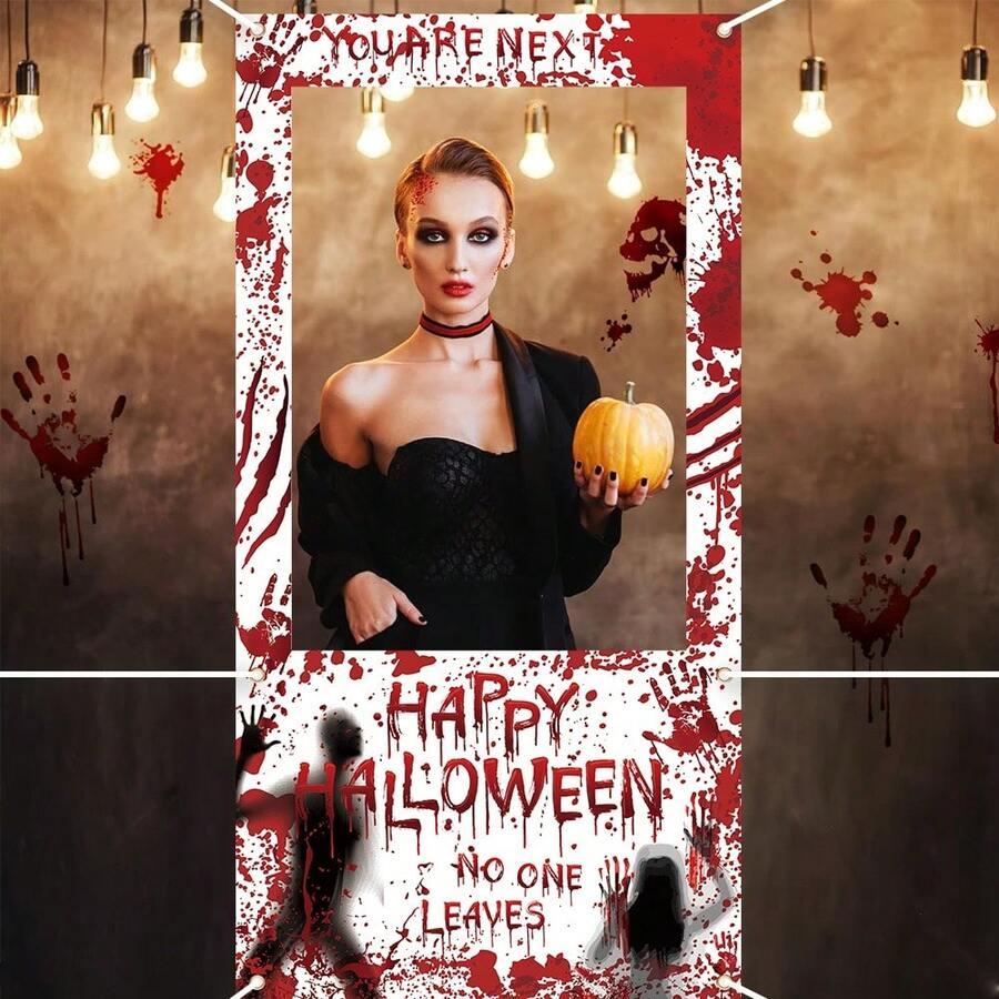 1pc Halloween Hollow Out Decorative Banner, Scary Halloween Decoration Photo Backdrop, Halloween Party Supplies, Suitable For Outdoor And Indoor Front Door Decoration, Multiple Styles - 1 - View 1