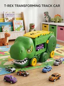 2-In-1 Tyrannosaurus Rex Transformable Toy Car, Dinosaur Storage And Track Play Combined, Gravity-Driven, Suitable As Birthday Gift For Children - Multicolor - View 6
