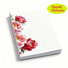Gvanvilo 50 Sheets/Book Watercolor Peony Lined Memo Pad 10*14cm Highly Attractive Notebook Office Memo Planner Tear-Off Note Paper Artistic Floral Border Design Portable Pocket Notebook Daily Checklist Notebook Girly Cute Stationery Watercolor Peony Pattern Enhance Writing Ritual Hand Journal Material Paper Can Be Used For Letter Writing, Diary, Notes, List Planning, Hand Journal Collage - 50 Sheets/book - View 2
