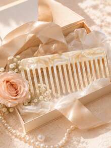 Personalized Custom Wide Tooth Initial Acetate Hair Comb,Personalized Elegant Ladies' Retro Acetate Comb With Faux Pearl Name Design-Hair Accessory,Detangling Marble Pattern Portable Hairbrush With Customized Name,Gift For Friends Family Bridesmaid - Multicolor - View 7