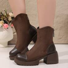 Women's Fashion Boots New European And American Niche Thick Heel Platform Lightweight Western Slouch Boots Boots Autumn/Winter New Vintage Motorcycle Boots Slimming Fashion Riding Boots Brown - Brown - View 3
