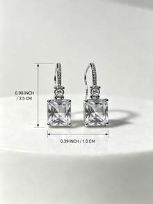 Diamond-Studded Square-Shaped Earrings With Hook Backs - Versatile And Stylish Earrings For Daily Commuting And Creating An Elegant Atmosphere - Silver - View 4