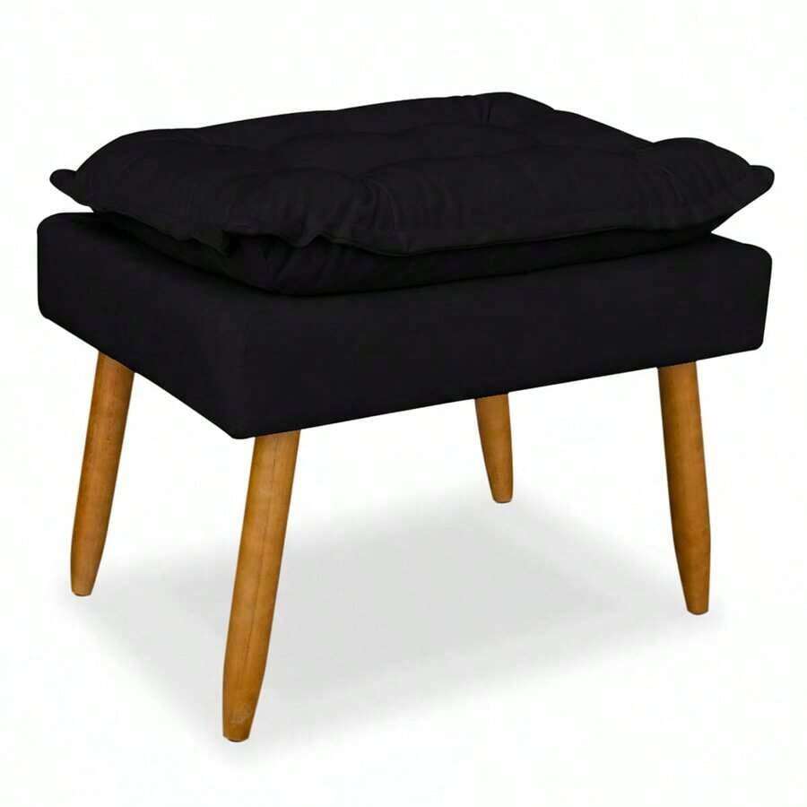 Puff Luxo Banqueta Decorativo Pés Palito Sala de Estar Recepção - Preto - Visão 1