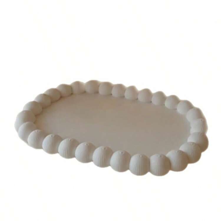 White Bead Decorated Tray, Artistic Aesthetic Home Jewelry Desktop Storage Tray - Storage Tray - View 4