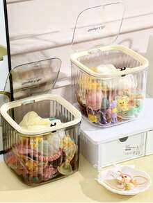 Transparent Hair Accessory Storage Box, Pressure-Sensitive Desktop Organizer Box - Flip-Top Design, Fully Transparent, Large Capacity, Ideal For Storing Hair Clips, Hair Ties, Hair Bands And Jewelry. A Perfect Gift For Friends - Multicolor - View 3