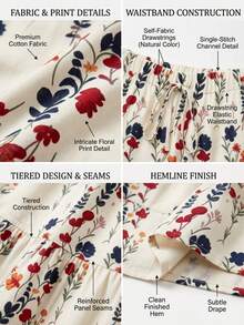 Women's Autumn Vacation Pastoral Floral Maxi Skirt, Commute Daily, Spring Summer Outing, Drawstring Decor - Apricot - View 3