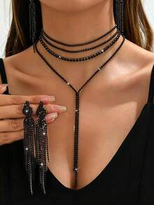 1pc Gothic Style Y-Shaped Long Tassel Multi-Layer Necklace, Women's Fashion Party Accessory, Suitable For Daily Wear - Layered Tassel Necklace - View 15