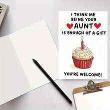 1pc "When Your Aunt Is Already The Best Gift" Red Envelope Birthday Card, With Cupcake Illustration, Perfect For Niece/Nephew And Family Birthday Card - 18*13cm - View 5