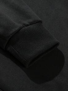 男士拼色半拉鍊立領運動服套裝，套頭運動衫與收口慢跑褲 2 件套 - 黑與白 - 查看 8