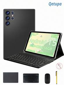 Qetupa 10.1 吋 Android 平板電腦，附保護殼、鍵盤、滑鼠與觸控筆，8GB RAM + 128GB/256GB ROM（支援 1TB 擴充），1280x800 觸控螢幕，5MP 前置相機與 13MP 後置相機，6000mAh 電池（不支援 SIM 卡，不含電源適配器） - 黑色 - 查看 1