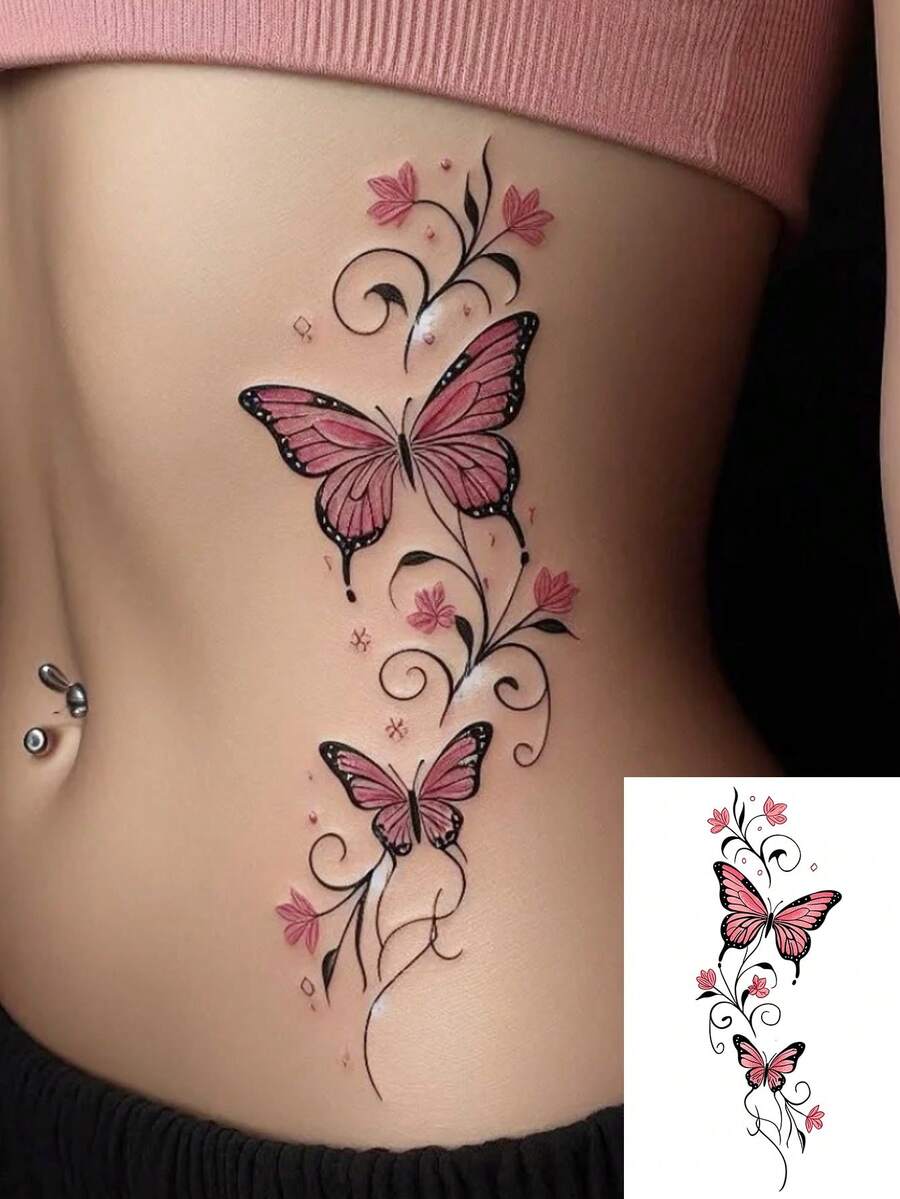1 Sheet Long Lasting Dainty Pink Shading Butterfly Waist Temporary ...