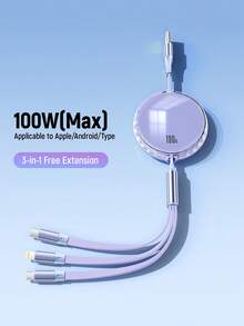 Data cable Kabel Pengisi Daya Cepat 3-in-1 100W (MAX) & Kabel Tiga-ke-Tunggal yang Dapat Ditarik, Kabel Data Pengisian Daya Kompatibel dengan iPhone 18/17/16/15/14/13/12/11 Pro Max/XS MAX/XR/XS/X/8/7 Plus/ dan Kompatibel dengan Seri , Kabel Pengisian Daya Efisiensi Universal Kompatibel dengan iPhone, Android, Adaptor Universal - MultiWarna - View 6