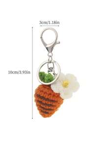 1pc Handmade Exquisite Puff White Flower Carrot Keychain Key Ring Key Chain With Floral Bird And Plant Leaf Pattern, Casual Cute Elegant Party Street Cartoon Aluminum Alloy, Essential For Gathering Commuting Travel, Couple Bag Pendant Car Apartment Key Anti-Lost, Spring Summer Autumn Winter - Multicolor - View 3