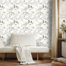 Scandinavian Light Gray Leaf Peel And Stick Wallpaper, Minimalist Botanical Self Adhesive Contact Paper, Waterproof Removable PVC Wall Decor For Bathroom Living Room Cabinet Renovation, Renter Friendly Home Decoration 1 Roll 45x100/200/300/500cm - White - View 6
