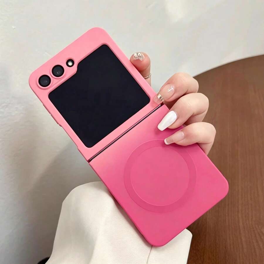 Cute Gradient Magnetic Case Compatible With Samsung Z Flip 8 For Magnetic Wireless Charging Cover For Galaxy Z Flip 7/6/5/4/3 - Pink - View 1