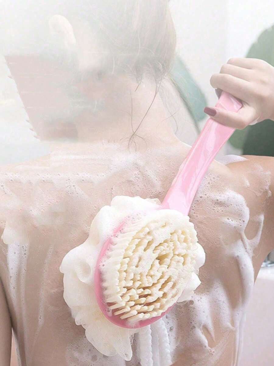 1pc Long Handle Bath Brush, Multi-Function Back Scrubbing Exfoliating Shower Cleaning Brush - Multicolor - View 1