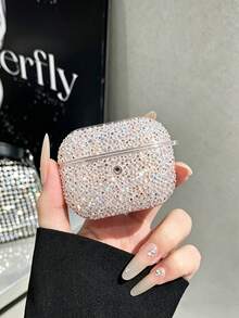 1pc Fully Transparent PC Bluetooth Earphone Protective Hard Shell, Surface Embedded With Colorful Transparent Rhinestones, Compatible With Apple Bluetooth Earphones 1/2/3/Pro/Pro2, Shiny Crystal Rhinestone Case, Elegant Colorful Rhinestone Luxury Feel. - Baby Pink - View 2