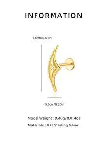 1pc 925 Sterling Silver Geometric Gothic Hidden Flat Back Cartilage Helix Ear Cuff Piercing Jewelry, Punk Tattoo Style, Exquisite Jewelry Suitable For Daily Wear - Yellow Gold - View 6