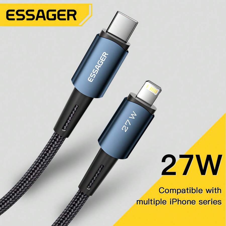 ESSAGER 20W/27W USB-C To IOS Data Cable, Fast Charging Power Digital Display, Suitable For Phone Data Transfer, Maximum Speed Up To 480Mbps - Black - View 1