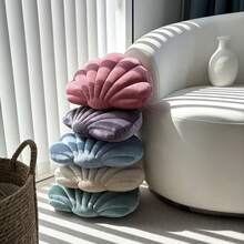 Ins Style Plush Shell-Shaped Throw Pillow, Soft Macaron Solid Color Fan-Shaped Cushion, Living Room Sofa Bay Window Atmosphere Decorative Pillow, Office Long-Sitting Lumbar Support Soft Pad, Ocean Theme B&B Hotel Aquarium Backdrop Decor Ornament, Girly Soft Plush Shell Bed Headrest Backrest, Multiple Colors Available, Home Decor Gift, Ideal Gift Choice - Multiple Styles - View 5