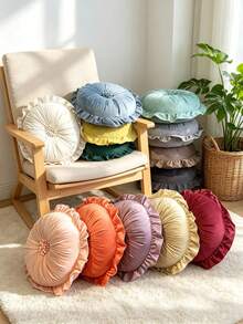 1pc/6pcs Solid Color Ruched Velvet Pumpkin Throw Pillow, Pleated Round Decorative Cushion, Soft Thickened Seat Pad, Floral Ruched Design, Elastic Filling For Pressure Relief, Suitable For Sofa, Windowsill, Bedroom Indoor Home Decor - Multicolor - View 2
