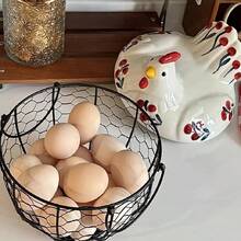 [Kitchen Essentials/Kitchen Decor And Accessories]Metal Wire Egg Basket With Floral Ceramic Hen Cover, Farm Fresh Egg Collector Organizer For Kitchen Counter, Vintage Rustic Farmhouse Decor Must-Have Viral Kitchen Accessory - Flower - View 7