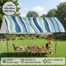 1pc Blue And White Striped Print Sun Shade Sail, Modern Fresh Style, Large Size, UV Protection, Sturdy Durable Easy Installation, Suitable For Beach Garden Patio Yard, Includes Rope - Multicolor - View 6