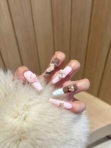 Approx. 20pcs Random Mixed Flocked Cartoon Animal Nail Art Accessories, Bear Rabbit Cat Paw Bow Random Mix, Matte Flocked Texture With Strong Atmosphere, Small Size Versatile, Suitable For All Nail Shapes, Pairs Well With Nude Milk Tea Nail Polish, Long And Short Nails Can Create Soft And Healing Nail Art - Multicolor - View 2