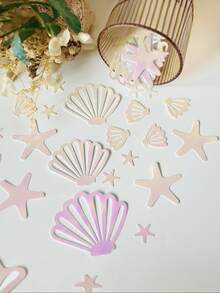100/200件珍珠粉美人魚貝殼亮片紙屑，生日裝飾，包含海星與海洋主題桌面裝飾，適用於聖誕節、萬聖節 - 多色 - 查看 2
