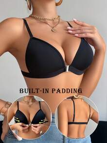 3pcs Multi-Color Front Closure Wireless Bra Set, With Fixed Pads, Detachable Straps, Cross Back Women's Lingerie, Suitable For A-C Cup - Multicolor - View 4