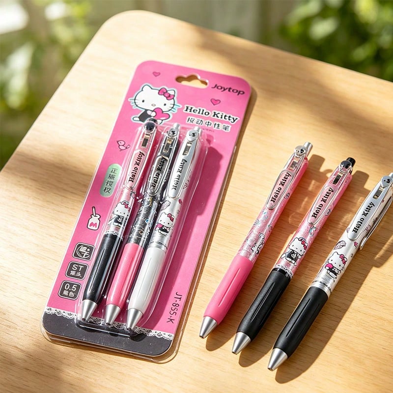 Miniso Hello Kitty Sweet Series Retractable Gel Pen Set, 0.5mm Black Ink, Smooth Writing Office Stationery (1 Set,) - 0.5 mm - View 1
