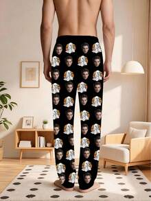 1pc Men's Customized Face Photo Halloween Ghost Moon Pattern Pajama Pants, Personalized Men's Home Sleepwear, Boyfriend Gift - Multicolor - View 4