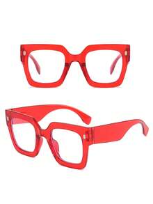 1 Paar Damen-Brille mit quadratischem großem Rahmen, elegant und hautschmeichelnd, ohne Sehstärke, Campus-Stil, gesichtsschmeichelnd, geeignet für den Alltag, Büro, Fernsehen, Gaming und als Handy-Dekoration - Hong Ping - Übersicht 2
