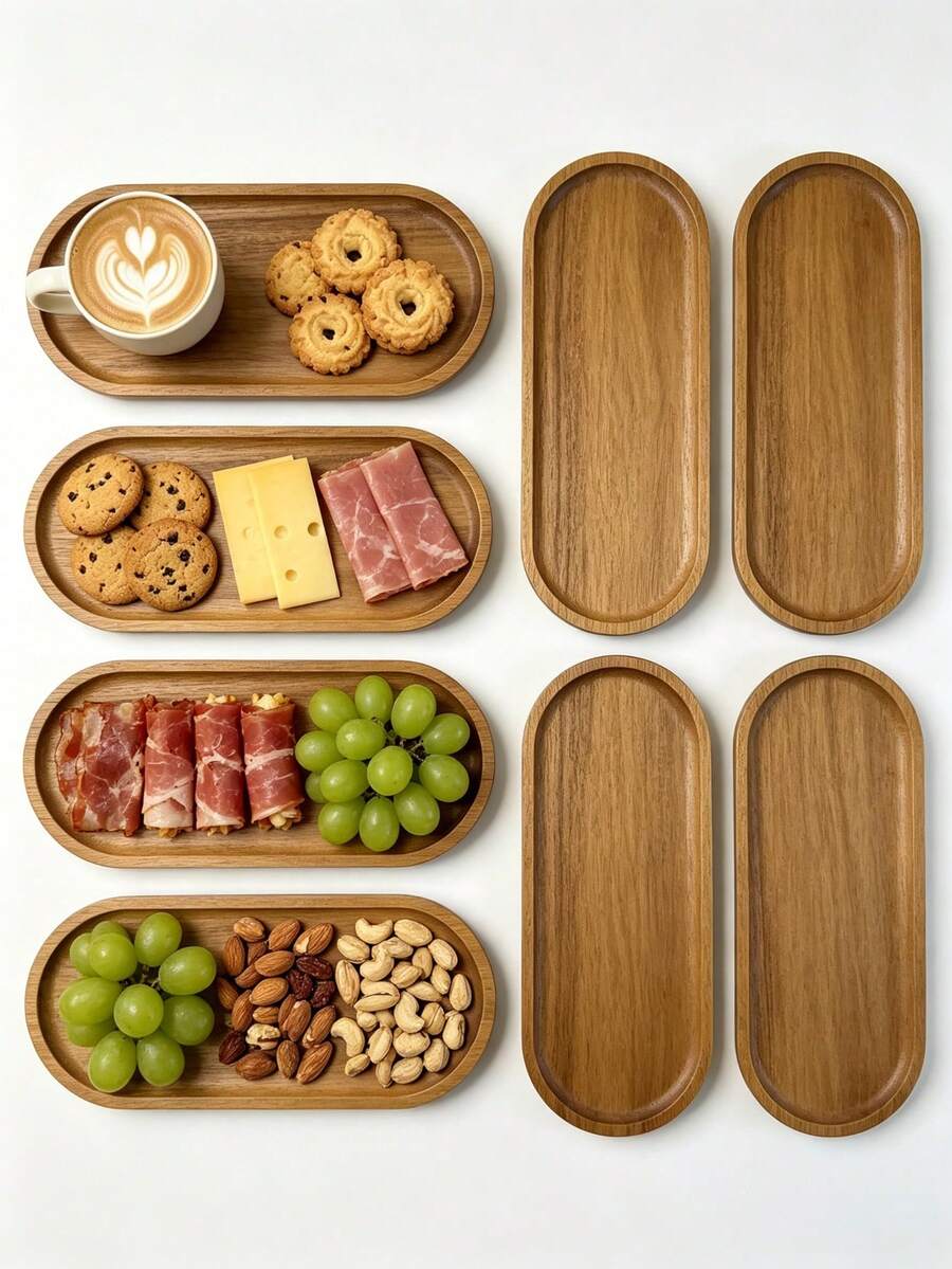 Oval Wooden Tray, Multi-Functional Wooden Plate, Kitchen Essential, Stackable Wooden Snack Plate, Autumn Decor, Suitable For Displaying Desserts, Cookies, Cheese, Fruit, Nuts. Perfect For Breakfast, Afternoon Tea Parties And Picnics