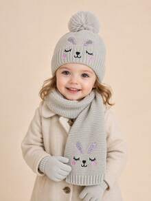 3pcs Cute Rabbit Embroidered Knitted Hat, Scarf, Gloves Set, Warm For Autumn/Winter, Suitable For Daily Outdoor Wear - Cute Rabbit - View 10