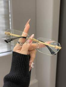 AINII 1件歐美復古風男女通用方框時尚平光眼鏡，適合日常配戴，純色 - 透明白 - 查看 7