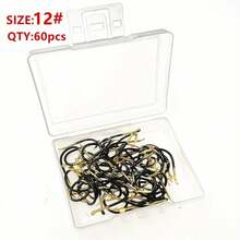 60pcs Black Gold Ise-Ni Barbed Fish Hooks For Crucian Carp, Bass, Carp Fishing Accessories - Black - View 12