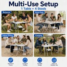 Foldable Table, Picnic, Camping, Night Market, Stall, Stand, Home, Portable, Eating, Table, Chair, Set - White - View 3